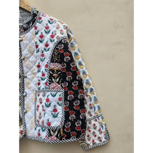 Handmade <b>Vintage</b> Women's Cotton Quilted Jacket Soft Winter Breathable Vibrant Design Pattern Cozy Comfortable Stripe Finished - Product Image 5