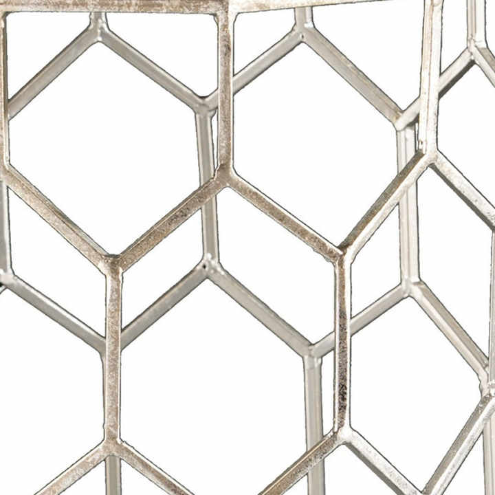HMS 18\" Antiqued Gold Honeycomb Hexagonal End Table Mango Wood Tea Table with Glass Top for Living Room Furniture for House Use