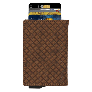 CardHoda Aluminum Card Holder Brown Leather <b>RFID</b> <b>Blocking</b> Fold Closure Men's Minimalist <b>Wallet</b> Short Geometric Pattern - Product Image 2