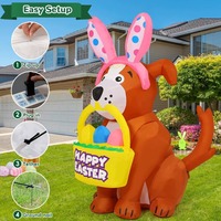 Produit phare : Jouet gonflable chiot de dessin animé avec serre-tête rose de Pâques et lumières LED festives, Ornement de décoration extérieure en gros