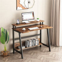 Bureau d'ordinateur moderne et industriel, gain de place, en bois et en acier, bureau à domicile avec étagères de rangement, table d'étude