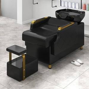 Sillón de Lavado de Cabello Moderno de Cuero Sintético para Salón de Belleza, Personalizable, Cómodo, con Masaje, para Spa Capilar, con Lavabo - Product Image 1