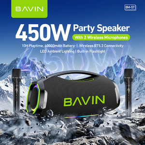 Altavoz <span class=keywords><strong>para</strong></span> Fiestas BAVIN BM57 de 450W, Micrófono Inalámbrico Dual, Batería de 40000mAh, BT5.3, Altavoz Portátil <span class=keywords><strong>para</strong></span> Exteriores, Luz RGB, Karaoke, Linterna, OEM - Product Image 2