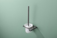 Support de brosse WC autoportant moderne gris en acier inoxydable, écologique, avec gobelet en verre, pour hôtels, garantie 3 ans, salle de bain