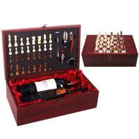 Coffret moderne multifonctionnel en bambou et bois Ouvre-bouteille de vin rouge et jeu d'échecs Tire-bouchon et ouvre-boîte cadeau
