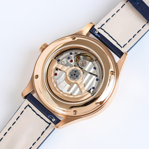 Bespoke Limited Edition Celestial Moon Triple Date Blue Sunray Dial Rose Gold Steel <b>Case</b> Leather Automatic Mechanical Men <b>Watch</b> - Product Image 3
