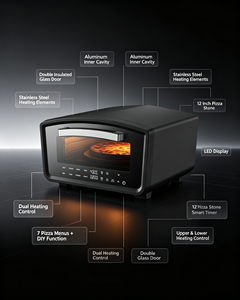 Forno per Pizza Anbolife da 12 Pollici, 2000W, 80-430°C, Controllo Digitale Touch, Macchina per Pizza Commerciale con Doppia Porta in Vetro e Pietra Refrattaria da 12 Pollici - Product Image 3