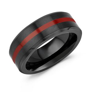Tungsten <strong>Ring</strong> with Brushed Red <strong>Anodized</strong> Aluminum Inlay Wedding <strong>Jewelry</strong> Men's <strong>Ring</strong> - Product Image 2