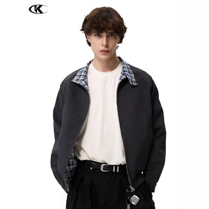 <span class=keywords><strong>Veste</strong></span> <span class=keywords><strong>Harrington</strong></span> réversible à carreaux et unie 11KN, col montant, fermeture éclair, manteau décontracté, vêtement d'extérieur personnalisé à porter des deux côtés, vente en gros d'usine - Product Image 3