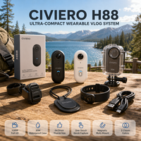 Kamera Civiero Thumb POV 4K Tahan Air Mini Olahraga WiFi Live Streaming Perjalanan Dapat Dipakai Kamera Tubuh Baterai Hitam Putih