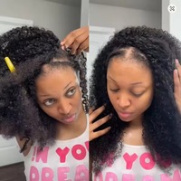 Extensions de cheveux humains bouclés au crochet, pré-bouclées, style Pixie, avec nœuds miracle et effet plumeux