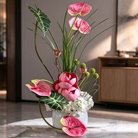 Arrangement floral de mariage vert tendance, fleurs artificielles Anthurium et Hortensia vert foncé, centre de table pour décoration de fête