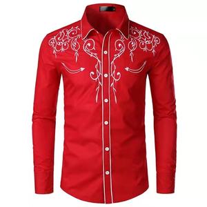 Camisas bordadas blancas para <span class=keywords><strong>hombre</strong></span>, Top occidental con flores doradas, ropa informal de <span class=keywords><strong>vaquero</strong></span> americano y mejicano - Product Image 4