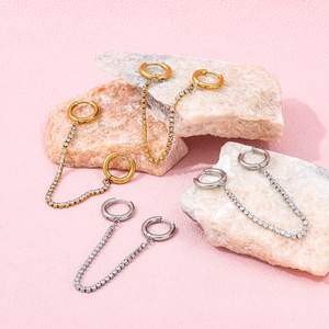 Fenny No Fade 18K plaqué or zircone pavé chaîne gland Double <span class=keywords><strong>Ciecle</strong></span> Huggie boucle d'oreille en gros en acier inoxydable dames bijoux - Product Image 4