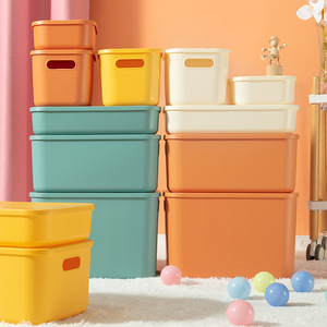 <b>Plastic</b> Storage <b>Boxes</b> With Lid Stackable Rectangle Toy Organizer For Living Room Bedroom Dormitory 6 Colors 5 Sizes - Product Image 2