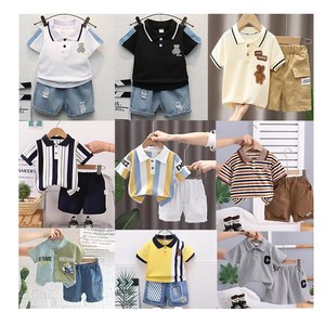 Ensemble de vêtements décontractés pour garçons de 0 à 4 ans, polo à manches courtes et short en jean, mode été - Product Image 1