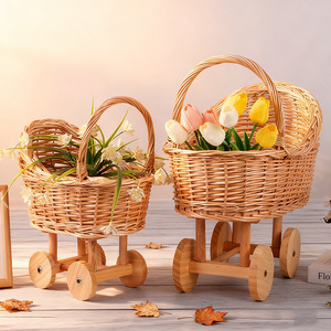 Woven Baby <b>Basket</b> With Wheel Round Storage <b>Basket</b> For Pet Dog Cat Bed Flower Display Photography Props First Birthday Gift - Product Image 1
