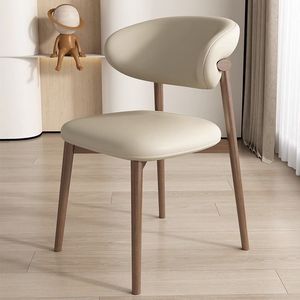Chaise de Salle à Manger Moderne Nordique Design en Bois Massif avec Dossier Luxe en Similicuir Style Bûche Simple pour Café Maison Restaurant Appartement - Product Image 4
