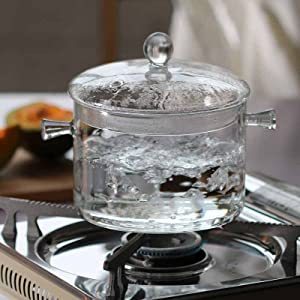 Aeofa Pot en verre borosilicaté transparent pyres résistant à la chaleur casserole en verre borosilicaté avec couvercle en verre - Product Image 5