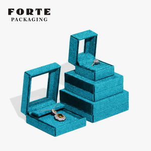 FORTE 2024 New Style Hot Selling Blue Velvet Acrylic Jewelry Packaging <b>Box</b> Custom logo Ring <b>Box</b> <b>Earrings</b> Pendant Jewelry <b>Box</b> - Product Image 5