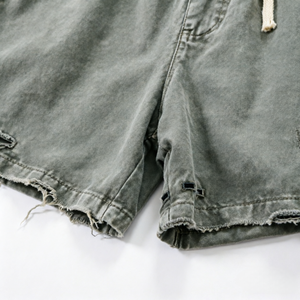Pantalones Cortos de Algodón Estilo Vintage con Efecto Desgastado para <span class=keywords><strong>Hombre</strong></span>, de Felpa Francesa Pesada con Agujeros, Fabricante de Ropa Urbana - Product Image 4