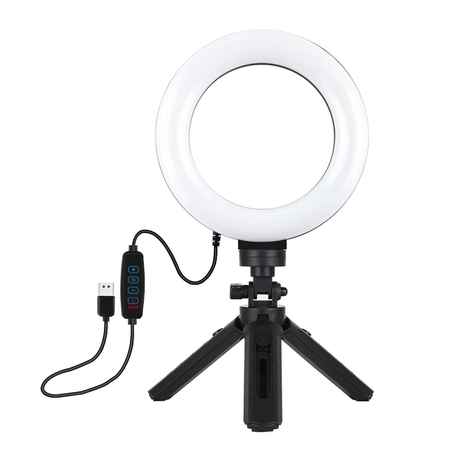 PULUZ Brand Modes Dimmable LED Ring Vlogging Photography Video Lights + Pocket Tripod Mount Kit with Cold Shoe Tripod Ball Head