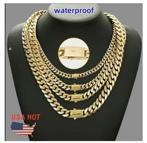 Juego de Joyería de Cadena Cubana Mónaco Impermeable de Oro de 14k Nuevo Estilo Miami 6mm Joyería Mónaco con Cierre en S Negro de 14k para Mujer y Hombre - Product Image 1