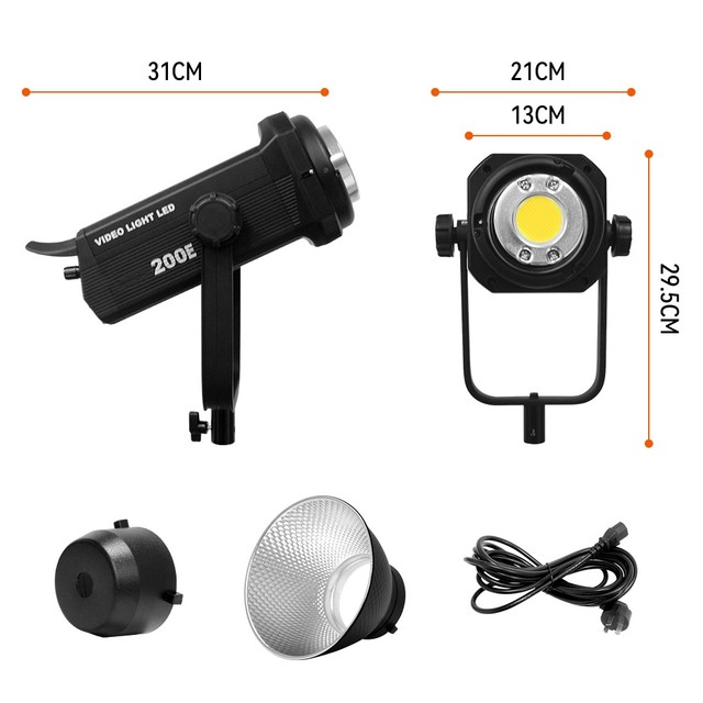 200W Single Color LED Studio Spotlight with Portable Design High CRI 95 Ra+ 110V-240V Compatibility for Video Production