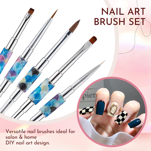 Lot de 5 pinceaux à ongles double tête effet écailles de sirène, manche métallique, en nylon, pour gel multifonctionnel - Product Image 4