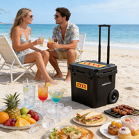 Glacière à roulettes isotherme et étanche LLDPE de grande capacité 45QT, design moderne et personnalisé, pour le transport de vin, aliments et canettes, maintien au frais jusqu'à 10 jours