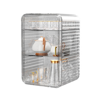 Cup Storage Rack 3 Tier Transparent Plastic With Lid For <b>Desk</b> Glass Tea Cup Organizer Drainage Tray - Product Image 4