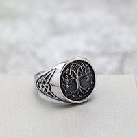 Anillo Unisex de Acero Inoxidable Estilo Vikingo Retro Europeo y Americano con Árbol de la Vida Brillante