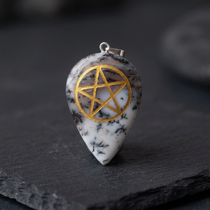 Pendentif Pentagramme en Bois Plaqué Or avec Agate, Design Classique Étoile, Bijou Unisexe - Product Image 3