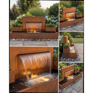 Cascada de jardín de acero Corten de 100 x 200 x 50 cm con dos maceteros, patina natural de óxido, para hoteles, villas y paisajes. - Product Image 2