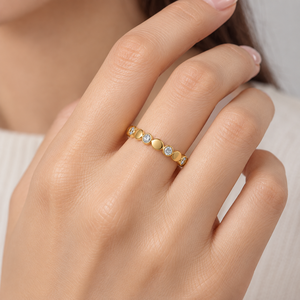 แหวนเซอร์คอนลิงค์สแตนเลสสตีลชุบทอง 14K แบบสุญญากาศ ประดับหินและแผ่นขัดเงาสีทอง - Product Image 5