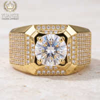 Bague en argent sterling S925 pour homme avec moissanite, bague en moissanite ronde plaquée or, bande entièrement pavée, vente en gros de bijoux fins