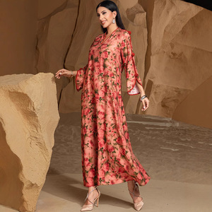 BA5017 nuovo maniero rosa 3D stampato elegante modesto abito in poliestere traspirante Abaya per le donne mediorientali per <span class=keywords><strong>la</strong></span> primavera Eid - Product Image 3