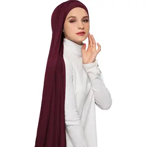 Bufanda Hijab de viscosa elástica para mujer, Jersey Hijab musulmán de Color liso, venta al por mayor