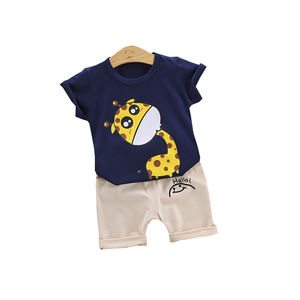 Produits les plus vendus - Ensemble de t-shirts pour garçons à manches courtes, imprimé girafe de dessin animé, mode coréenne pour garçons - Product Image 3