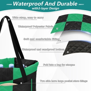 Hawaiian Custom Checked Print Picnic Blankets Foldable Hand Bag Washable Waterproof and Moisture-Proof Zip-up Picnic Blanket Mat - Product Image 3