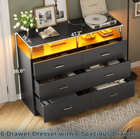 Commode noire pour chambre à coucher avec 6 tiroirs Commodes et coffres à tiroirs avec design en colonne Chambre à coucher moderne Commode large à LED