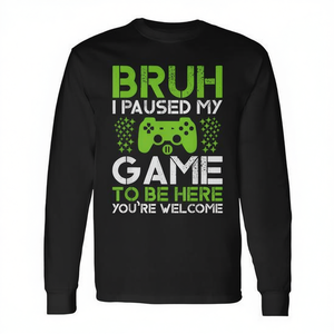 Camiseta de manga larga Gamer Boys Ns Paused My Game para hombre adulto con cuello redondo y estampado digital - Product Image 2
