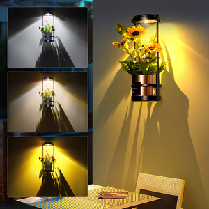 โคมไฟติดผนังรูปตะกร้าแขวนพลังงานแสงอาทิตย์ 3 โหมดสี 2 หลอด LED โลหะกันน้ำ สำหรับตกแต่งสวน - Product Image 4