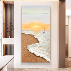 Pintura al óleo pintada a mano, paisaje al amanecer con textura 3D, arte de pared para entrada, sala de estar, mural decorativo - Product Image 1