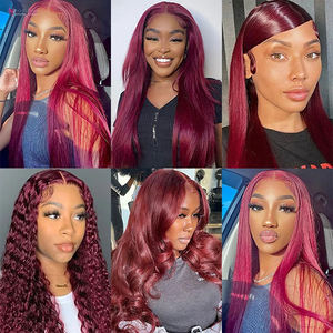 99J 13x4 Lace Front Water Body Wave Perruque de cheveux humains pour femmes noires Bourgogne <span class=keywords><strong>Vin</strong></span> Rouge Soyeux Droite Dentelle Frontale Perruque Pré Plumée - Product Image 5