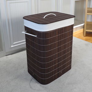 72L Brown Eco-friendly Rectangle Folding Bamboo Dirty Clothes Laundry Basket <strong>Storage</strong> <strong>Hamper</strong> with Handle and Lid - Product Image 3