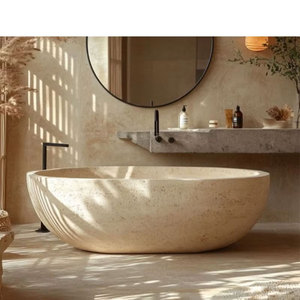 Tostone Hochwertige Innenarchitektur Silber-Grau Travertin Freistehende Badewannen für Private Hausrenovierungen Villen Badewanne - Product Image 1