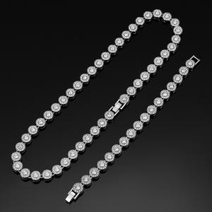 طقم مجوهرات من سلسلة وسوار كوبي بعرض 10 مم مرصع بالأحجار الكريمة اللامعة بلون فضي وذهبي - Product Image 1