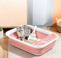 Bac à litière pliable pour chat avec pédale, toilette semi-fermée pour chaton, anti-éclaboussures