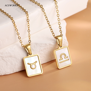 Amuleto del Zodiaco de Concha |   Colgante del Zodiaco de Madreperla en Acero Inoxidable Chapado en Oro PVD de 18K |   Impermeable, Hipoalergénico, Resistente al Deslustre - Product Image 4